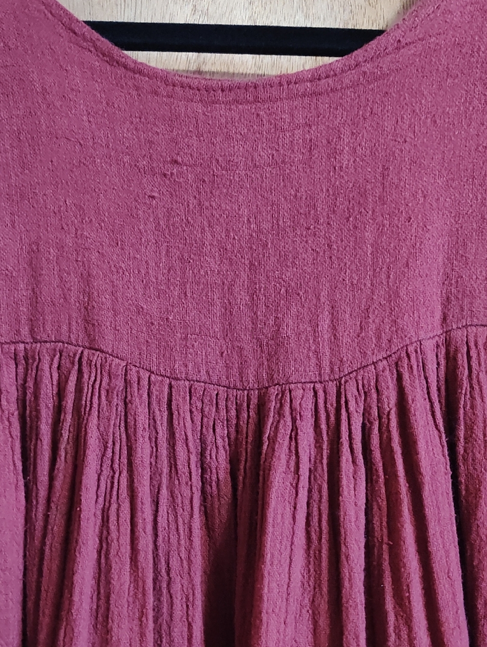 Boho Peasant Dress Brick Red Slub Puff Sleeve Ruffled Tiers Victorian Ren Fair S - Picture 9 of 16